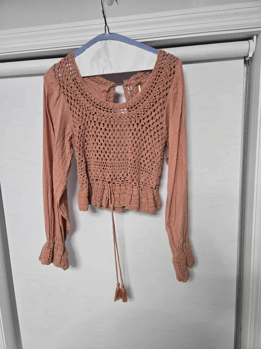Free People Open-Back Crochet Peasant Top - Dusty Pink